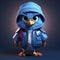 Playful Blue Cartoon Bird In Zbrush Jacket: A Hip-hop Style Character Design