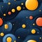 Playful blue and orange space background with abstract circles (tiled)