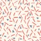 Playful Blue White and Red Geometric Vector Seamless Pattern with Hand-Drawn Triangles and Stripes
