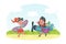 Playful Boy and Girl in Goggles with Toy Aircraft Flying and Playing Outdoor Vector Illustration