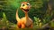 Playful Brontosaurus: An Animated Dinosaur In A Forest