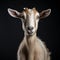 Playful Brown Goat With Large Eyes On Black Background