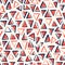 Playful Bule White and Red Geometric Vector Seamless Pattern with Hand-Drawn with Brush Triangles