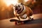 Playful Bulldog Skateboarding Stunt. Generative AI