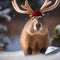 A playful capybara with a reindeer headband, frolicking in the snow1