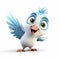 Playful Cartoon Bird With Blue Feathers - 3d Rendered Character Design
