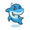 Playful cartoon blue atlantic bottlenose dolphin