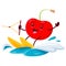 Playful cartoon cherry berry enjoying jet ski