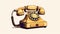 Playful Cartoon Illustration Of An Old Fashioned Telephone On Beige Background