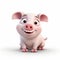 Playful Cartoon Pig On White Background - 3d Daz3d Style