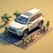 Playful Cartoonish 3d Image Of White Toyota Highlander In A Field