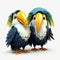 Playful Cartoonish Toucans With Exotic Feather Design
