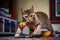 Playful cat chasing a toy, providing endless entertainment and laughter. Generative AI