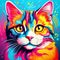 Playful cat exploring vibrant pop art wonderland, Generative AI