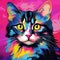 Playful cat exploring vibrant pop art wonderland, Generative AI