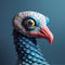 Playful Character Design: 3d Model Turkey Head With Exotic Blue Feathers