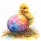 Playful Chick Emerging from a Colorful Easter Egg AI Generated