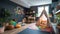 Playful child creates cute playroom with creativity generated by AI
