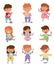 Playful Children in Stained Clothes Holding Paintbrushes and Paints Vector Illustrations Set