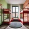 A playful childrens room with bunk beds and a colorful mural on the wall2