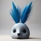 Playful Clay Bunny With Blue Feathers - Unique Zbrush Style Figurine