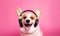 Playful corgi immersed in music. Created with AI