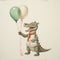 Playful Crocodile: Illustrated Balloon Holder In Tonalism Style