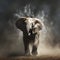 the playful curiosity of a baby elephant spraying water from its trunk, creating a sparkling mist in the air by AI generated