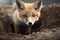 A playful and curious baby fox exploring its den. Generative AI