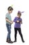 Playful curious children with Easter bunny ears young  smartphone technology.