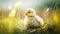 A Playful Cute Fluffy Duckling\\\'s Day Out in the Meadow. Generative AI