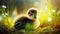 A Playful Cute Fluffy Duckling\\\'s Day Out in the Meadow. Generative AI