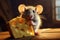 Playful Cute rat with cheese. Generate Ai
