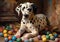 Playful Dalmatian Pup amidst Rainbow Eggstravaganza (AI Generated)