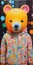 Playful And Dark: A Kid With A Bear In Jacket - Okuda San Miguel Inspired Painting