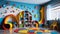 Playful decoration kindergarten playroom or preschool classroom. Ai Generated