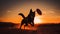 playful dog catching a frisbee in mid-air during a vibrant sunset, Generative AI