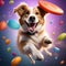 a playful dog posing with a frisbee in mid air trending on artstation sharp focus studio photo