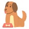 Playful dog waiting food icon, cartoon style