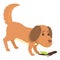 Playful dog wood stick icon, cartoon style