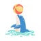 Playful dolphin cartoon character holding ball flat vector illustration isolated.