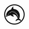 Playful Dolphin Logo In Xu Beihong Style - Black And White Illustration