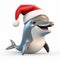 Playful Dolphin In Santa Hat 3d Rendering