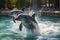 Playful Dolphins Jumping And Splashing In Crystalclear Pool. Generative AI