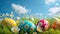 A Playful Easter Bunny Surrounded by Colorful Easter Eggs