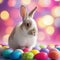 A Playful Easter Bunny Surrounded by Colorful Easter Eggs