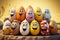 Playful Easter egg characters with smiling faces