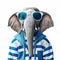 Playful Elephant In Blue Shirt Hat And Sunglasses