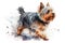 Playful and energetic dog breed Yorkshire Terrier. Watercolor realistic illustration on a white background.