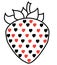 Playful, erotic strawberry. Black line with red and black hearts. Contour drawing on a white background. Vector